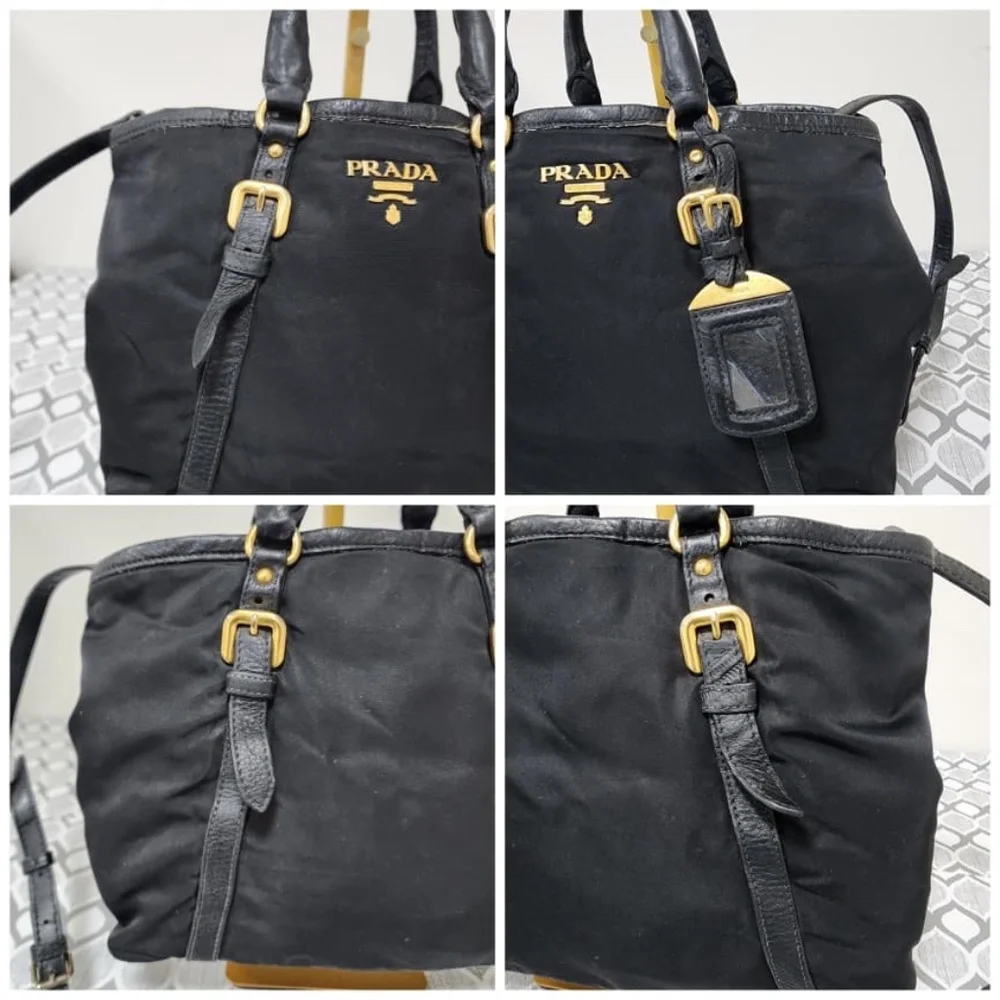 Authentic Prada Nylon and Leather Satchel Bag Black